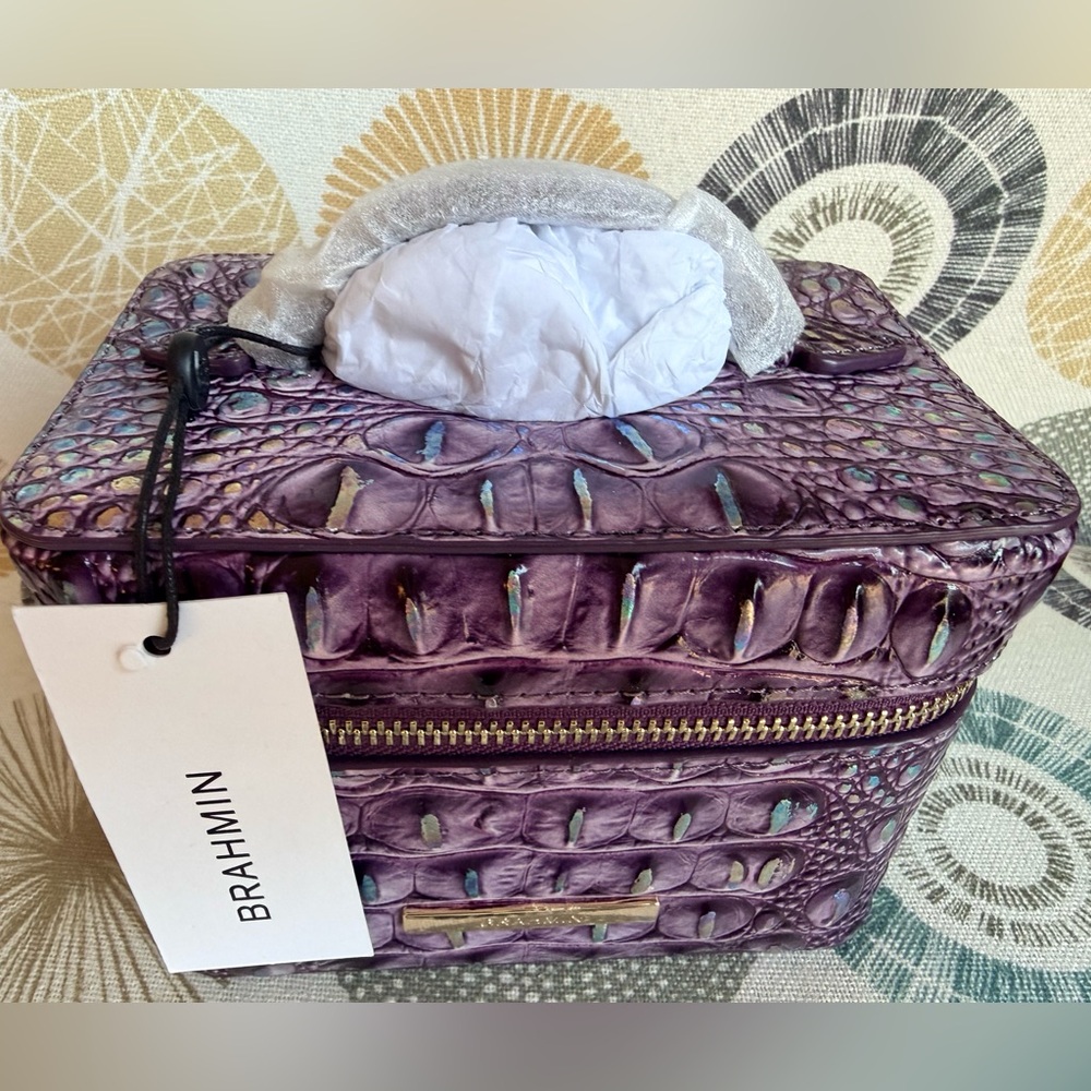 Brahmin Small Charmaine Passion Purple Iridescent Purple Cosmetic Case NWT - Picture 2 of 12